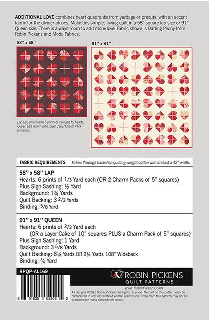 Modèle de quilt "Additional Love" - Pivoine Chérie - Robin Pickens - Moda - RPQP AL169