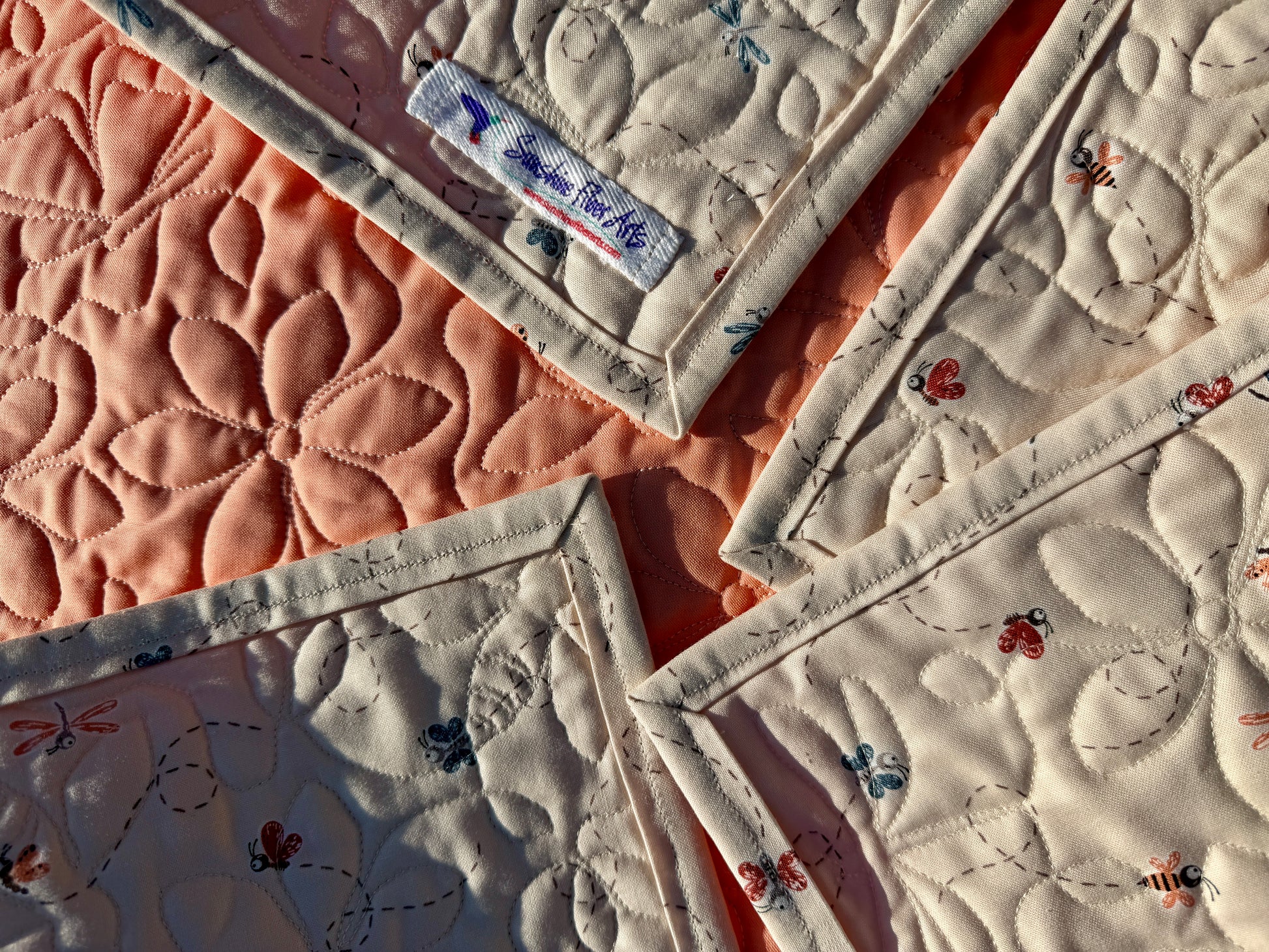 Peach Blossom Wholecloth Baby Quilt - Heirloom Handmade