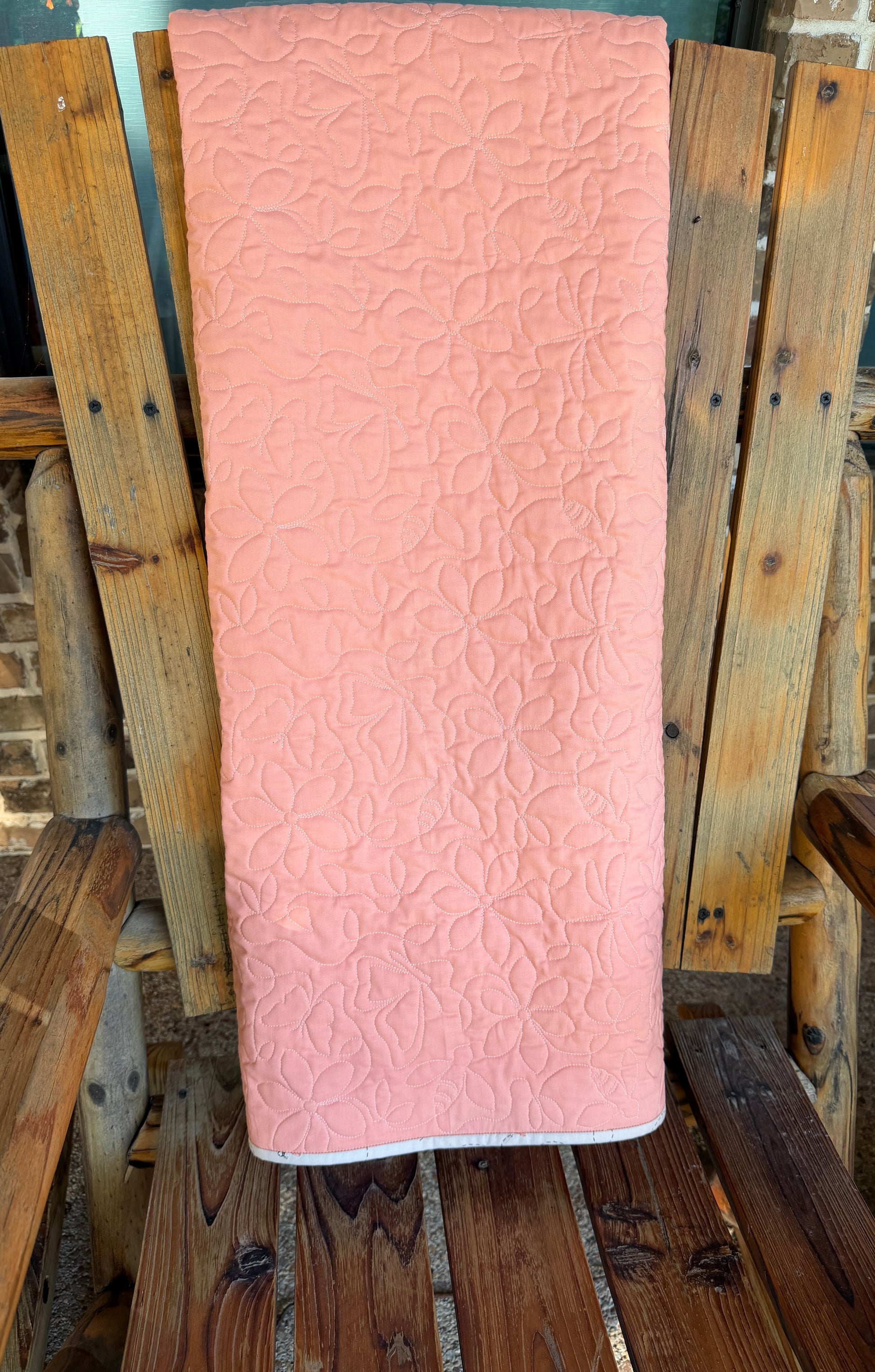 Peach Blossom Wholecloth Baby Quilt - Heirloom Handmade