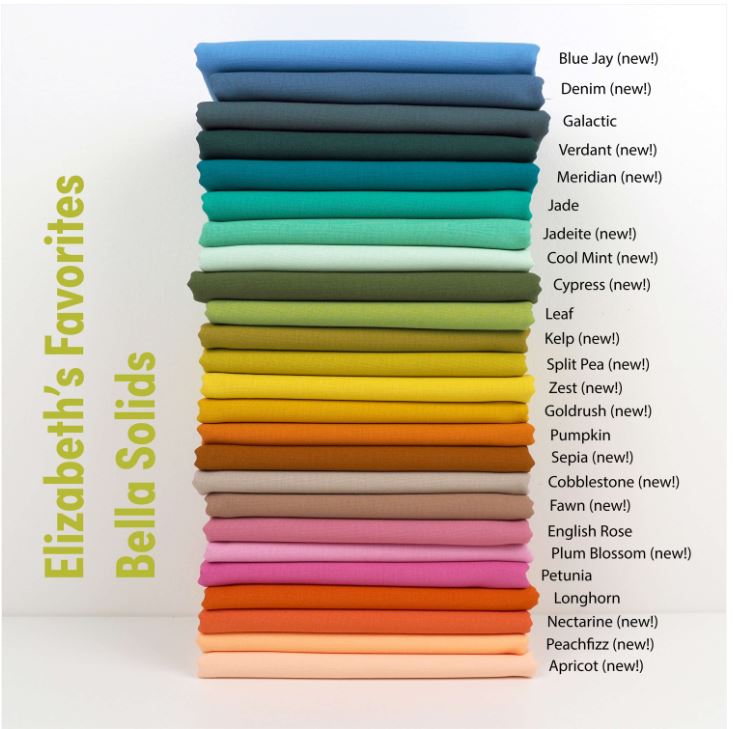 Bella Solids 2025 - Elizabeth Hartman - 25 Pieces - Fat Quarter Bundle - 9900ABE