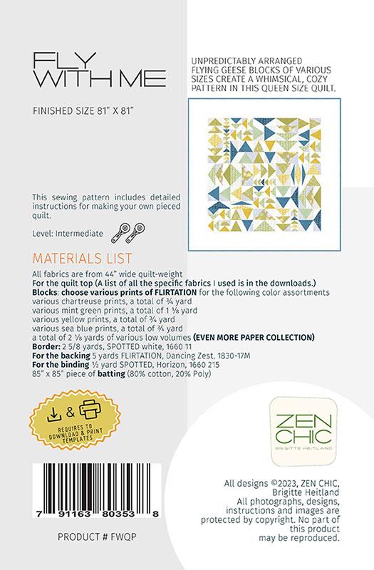 Fly With Me Quilt Pattern - Zen Chic - Brigitte Heitland - Moda - ZC FWQP