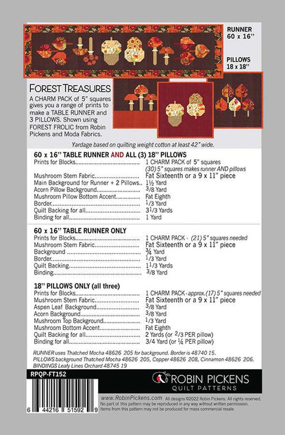 Forest Treasures Runner & Pillow Quilt Pattern - Forest Frolic - Robin Pickens - Moda - RPQP FT152