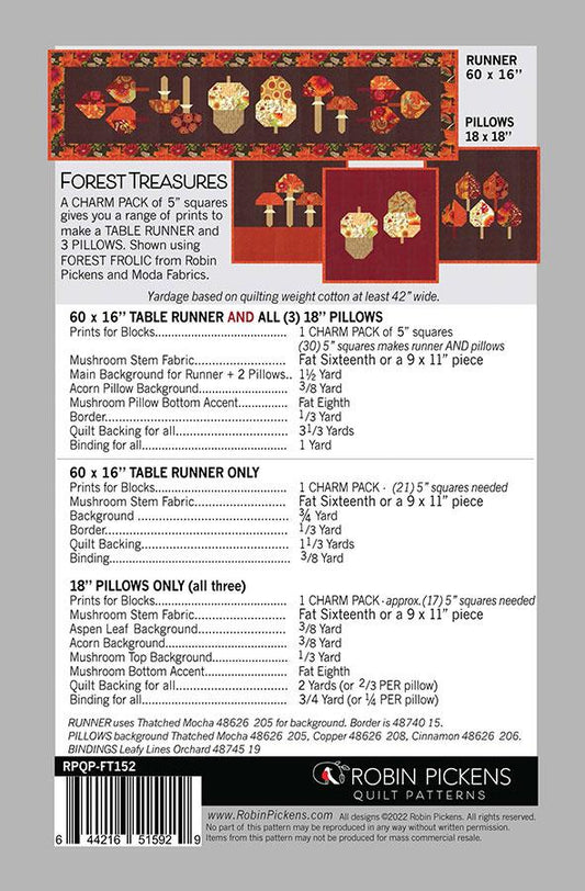 Forest Treasures Runner & Pillow Quilt Pattern - Forest Frolic - Robin Pickens - Moda - RPQP FT152