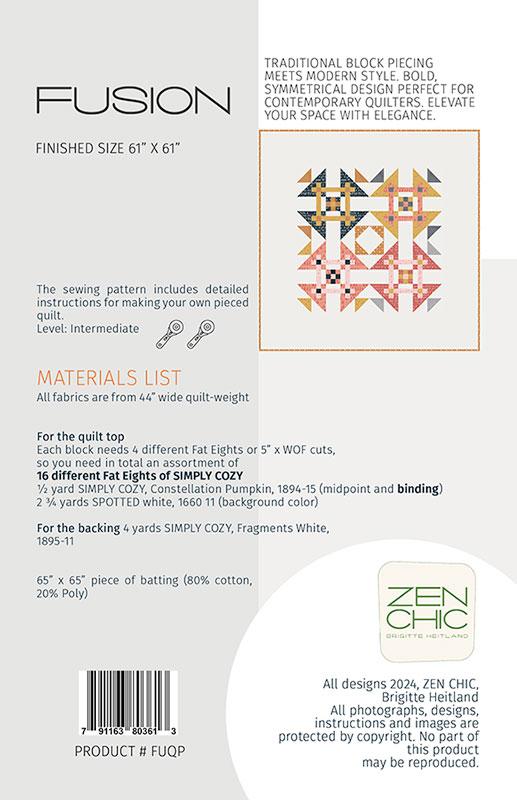 Fusion Quilt Pattern - Zen Chic - Brigitte Heitland - Moda - ZC FUQP