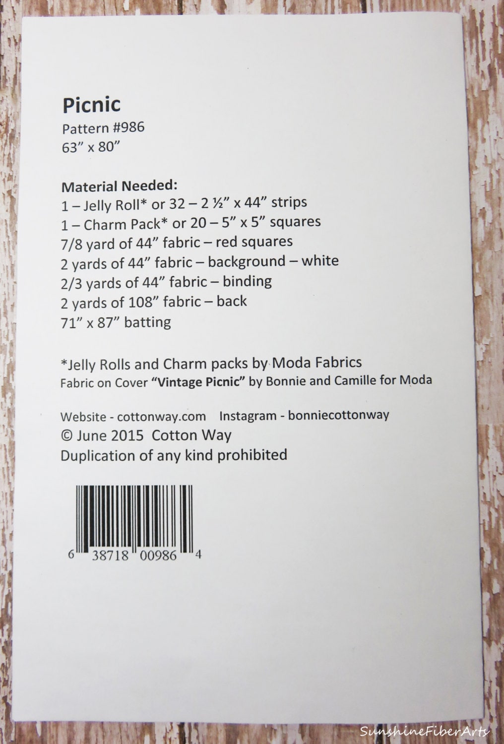 Picnic Quilt Kit - Vintage Picnic - Moda - Bonnie Olaveson- Pattern Fabric - 986 KIT