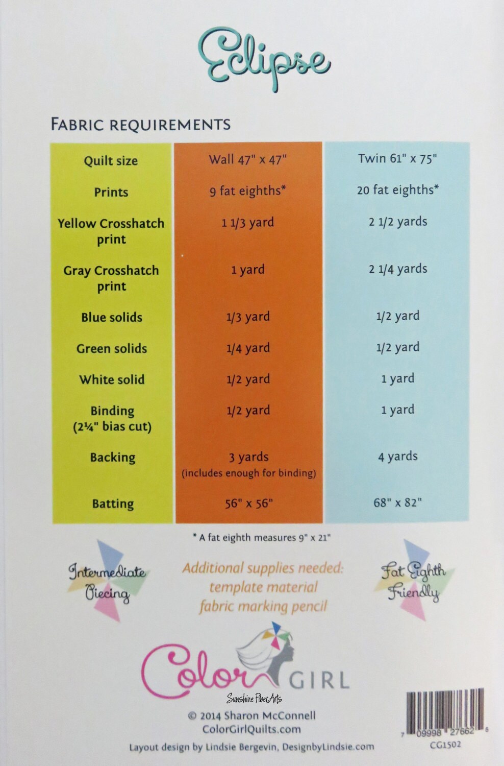 SALE!! Eclipse Quilt Pattern - Color Girl Quilts - Sharon McConnell - CG1502