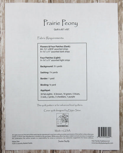 SALE!! Prairie Peony Quilt Pattern - Edyta Sitar - Laundry Basket Quilts - LBQ-0322