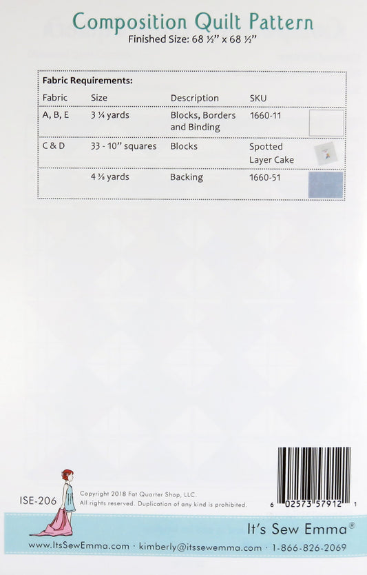 SALE!! Composition Quilt Pattern - It's Sew Emma - Sarah Price - ISE 206