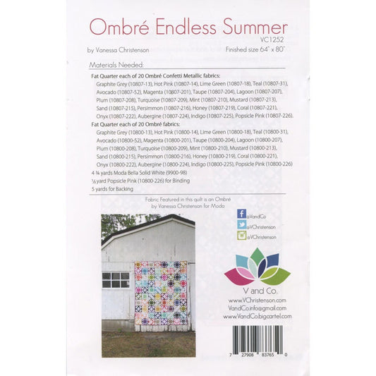 SALE!! Ombre Endless Summer Quilt Pattern - Moda- V and Co. - Vanessa Christenson - VC 1252