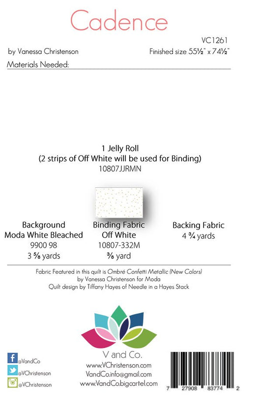 SALE!! Cadence Quilt Pattern - Moda - V and Co. - Vanessa Christenson - VC 1261