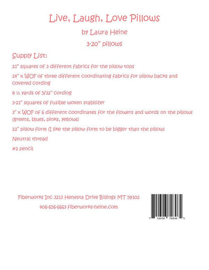 SALE!! Live, Laugh, Love Collage Pillows Pattern - Laura Heine - Fiberworks - LHFW LLL