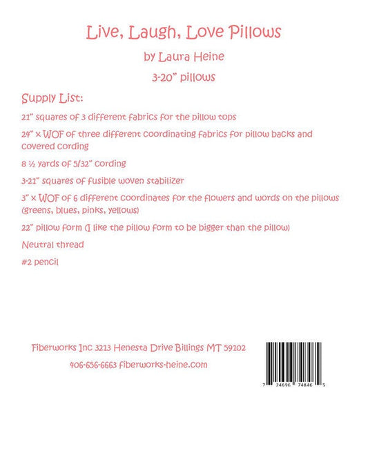 SALE!! Live, Laugh, Love Collage Pillows Pattern - Laura Heine - Fiberworks - LHFW LLL