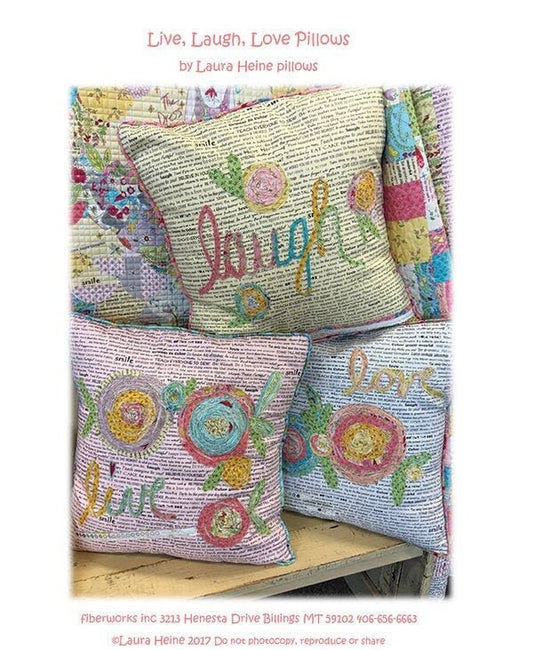 SALE!! Live, Laugh, Love Collage Pillows Pattern - Laura Heine - Fiberworks - LHFW LLL
