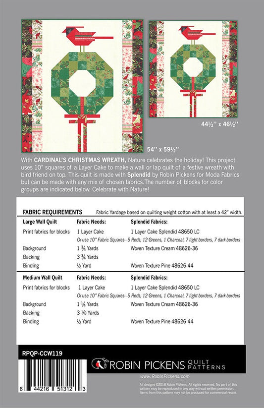 Cardinal's Christmas Wreath Quilt Pattern - Splendid - Robin Pickens - Moda - RPQP CCW119