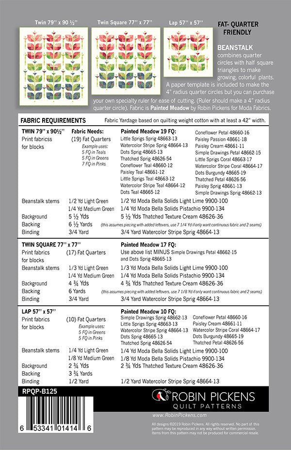 Beanstalk Quilt Pattern - Painted Meadow - Robin Pickens - Moda - RPQP B125