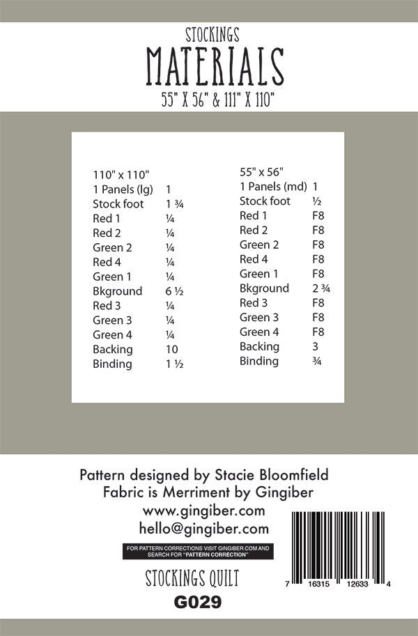 Quilt Pattern Fabric Kit - Stockings - Merriment - Gingiber - Moda - KIT48270