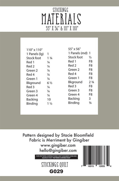 Quilt Pattern Fabric Kit - Stockings - Merriment - Gingiber - Moda - KIT48270