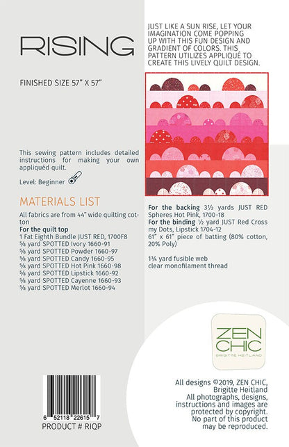 SALE!! Rising Quilt Pattern - Zen Chic - Brigitte Heitland - Moda - Just Red - RIQP