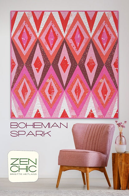SALE!! Bohemian Spark Quilt Pattern - Zen Chic - Brigitte Heitland - Moda - Just Red - BSQP