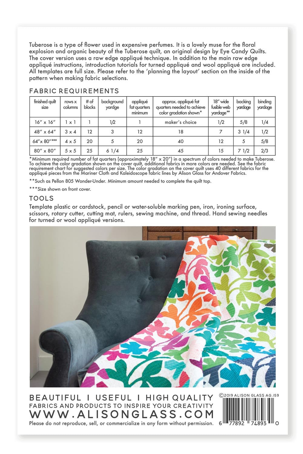 SALE!! Tuberose Quilt Pattern - Alison Glass - Eye Candy Quilts - AG 159