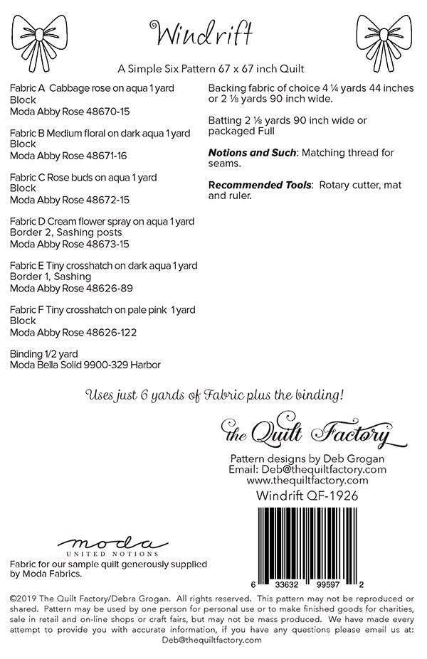 SALE!! Windrift Quilt Pattern - Abby Rose - The Quilt Factory - Moda - QF 1926