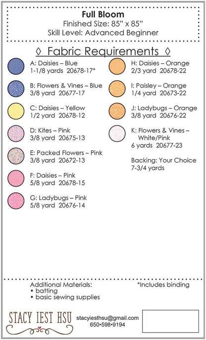 SALE!! Full Bloom Quilt Pattern - Stacy Iest Hsu - Moda - SIH038