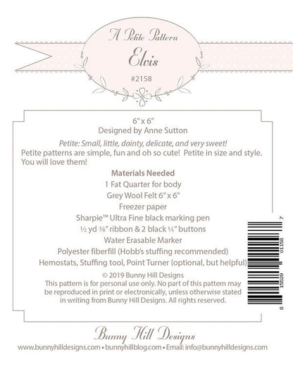 Elvis Petite Pattern - Country Christmas - Bunny Hill Designs - Moda - BHD 2158