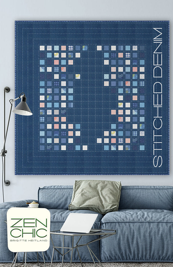 Stitched Denim Quilt Pattern - Zen Chic - Brigitte Heitland - Moda - SDQP - Chill Collection - Beginner