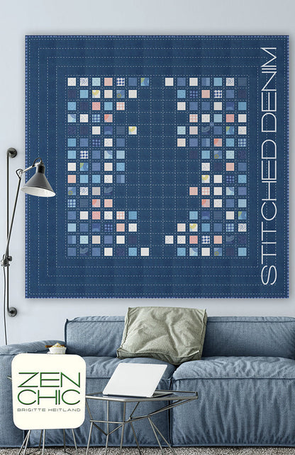 Stitched Denim Quilt Pattern - Zen Chic - Brigitte Heitland - Moda - SDQP - Chill Collection - Beginner