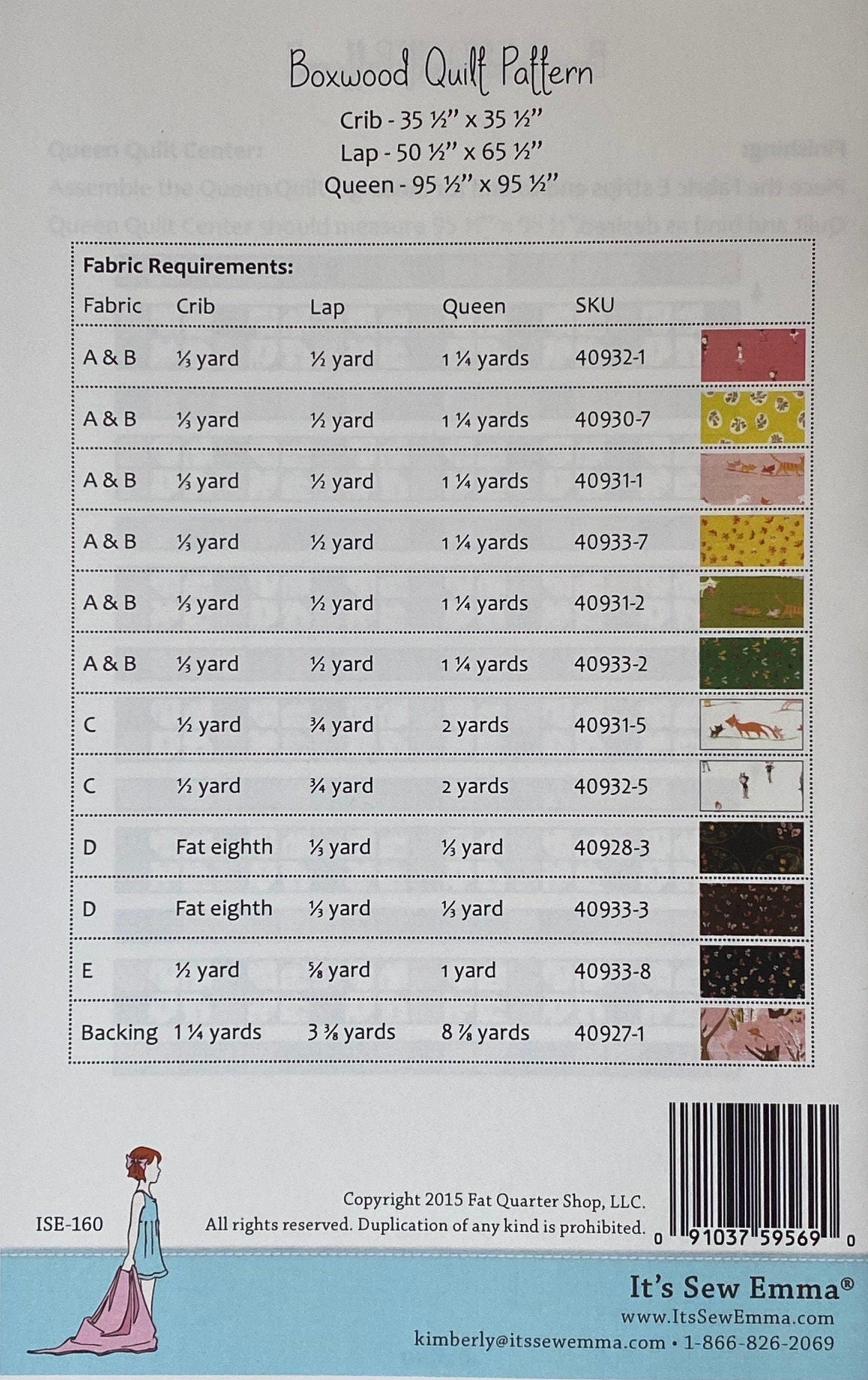 SALE!! Boxwood Quilt Pattern - Moda - It's Sew Emma - Tiger Lily - ISE 160