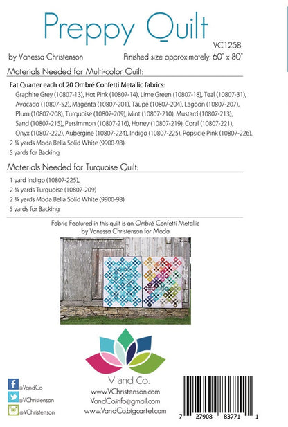 SALE!! Preppy Quilt Pattern - Moda - V and Co. - Vanessa Christenson - VC1258