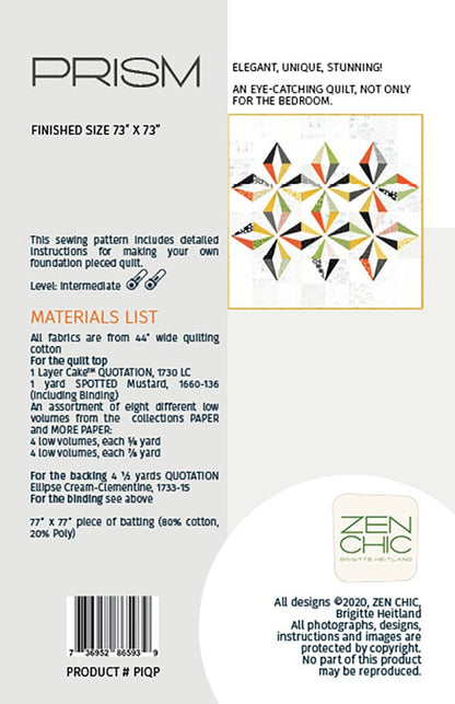 Prism Quilt Pattern - Zen Chic - Brigitte Heitland - Moda - Quotation - ZC PIQP