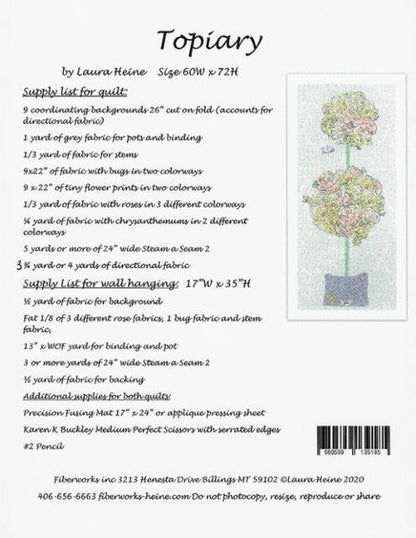 SALE!! Topiary Quilt Pattern - Laura Heine - Fiberworks - LHFW TOPIARY