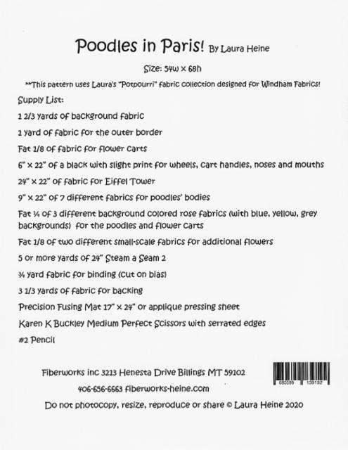 SALE!! Poodles in Paris Quilt Pattern - Laura Heine - Fiberworks - LHFW POODLES