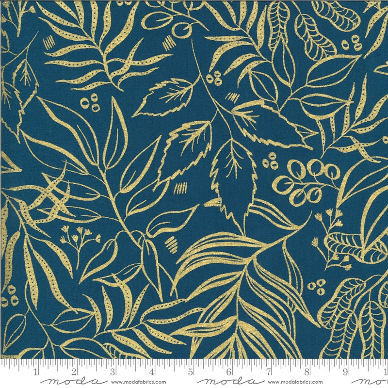 SALE!! 1/2 Yard - Moody Bloom Metallic - Teal - Create Joy Project - Laura Muir - Moda - Fabric Yardage - 8449 25M