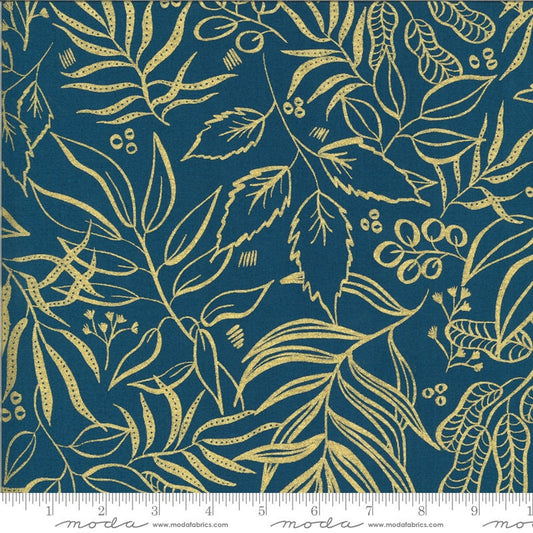 SALE!! 1/2 Yard - Moody Bloom Metallic - Teal - Create Joy Project - Laura Muir - Moda - Fabric Yardage - 8449 25M