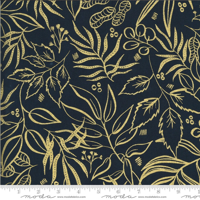 SALE!! 1/2 Yard - Moody Bloom Metallic - Midnight - Create Joy Project - Laura Muir - Moda - Fabric Yardage - 8449 40M