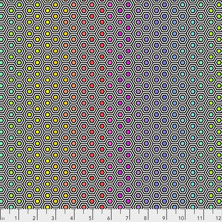 1/2 Yard - Linework - Hexy Rainbow - Ink - Tula Pink - FreeSpirit - Fabric Yardage - PWTP151.INK
