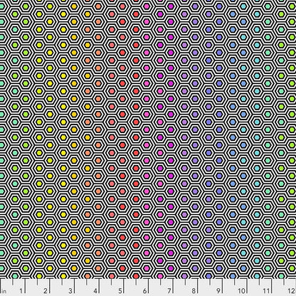 1/2 Yard - Linework - Hexy Rainbow - Ink - Tula Pink - FreeSpirit - Fabric Yardage - PWTP151.INK