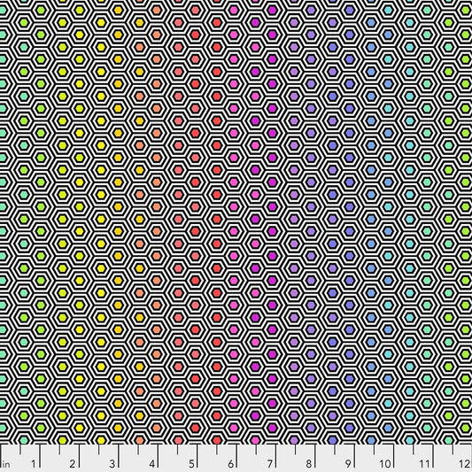 1/2 Yard - Linework - Hexy Rainbow - Ink - Tula Pink - FreeSpirit - Fabric Yardage - PWTP151.INK