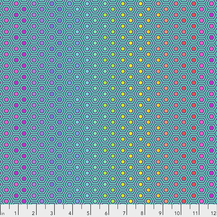 1/2 Yard - Tula's True Colors - Hexy Rainbow - Peacock - Tula Pink - FreeSpirit - Fabric Yardage - PWTP151.PEACOCK