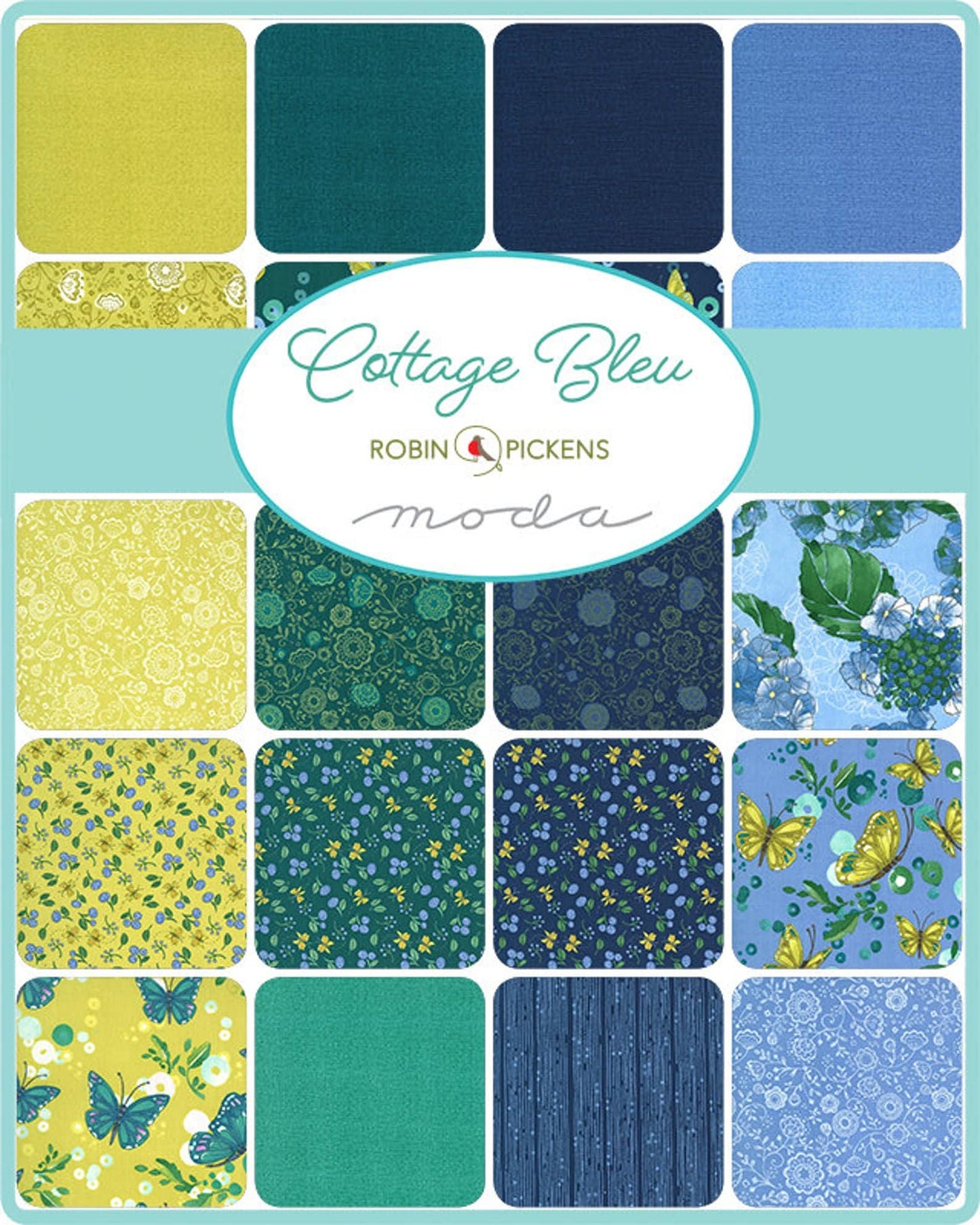 SALE!! 1/2 Yard - Cottage Bleu - Pond -  Robin Pickens - Moda - Fabric Yardage - 48691 15