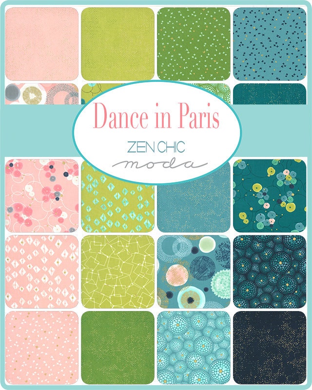 1/2 Yard - Dance in Paris - Spotted - Peacock - Zen Chic - Brigitte Heitland - Moda - Fabric Yardage - 1660 152M