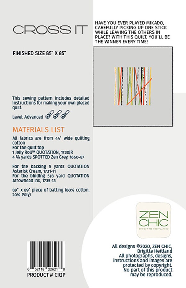 Cross It Quilt Pattern - Zen Chic - Brigitte Heitland - Moda - Quotation - ZC CIQP