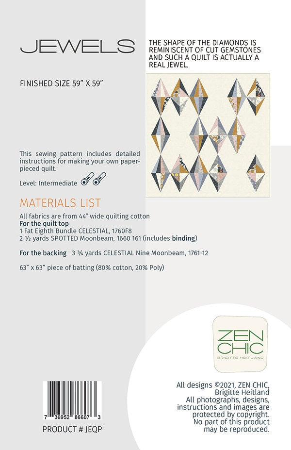 Jewels Quilt Pattern - Zen Chic - Brigitte Heitland - Moda - JEQP
