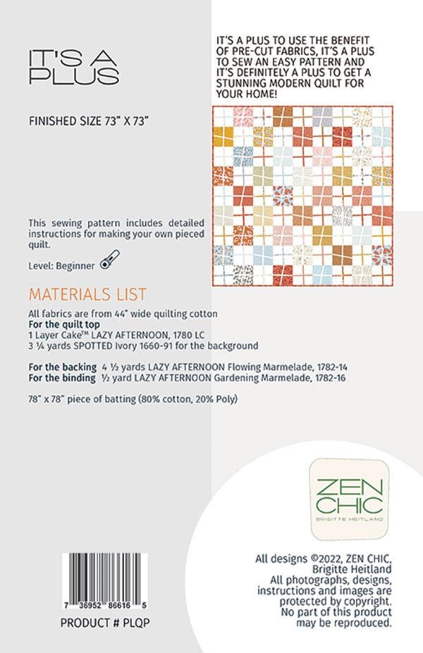 It's a Plus Quilt Pattern - Zen Chic - Brigitte Heitland - Moda - ZC PLQP