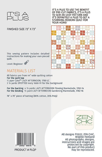It's a Plus Quilt Pattern - Zen Chic - Brigitte Heitland - Moda - ZC PLQP