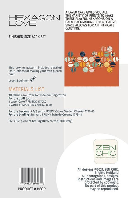 Hexagon Love Quilt Pattern - Zen Chic - Brigitte Heitland - Moda - ZC HEQP