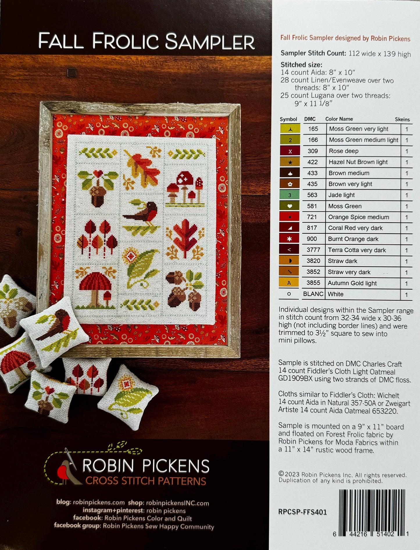 Fall Frolic Sampler Cross Stitch Pattern - Forest Frolic - Robin Pickens - RPCSP FFS401