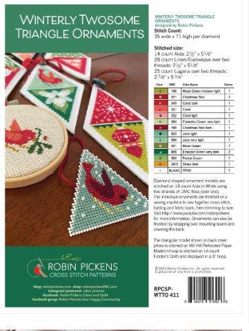 Winterly Twosome Triangle Ornaments Cross Stitch Pattern - Robin Pickens - Moda - RPCSP WTTO411